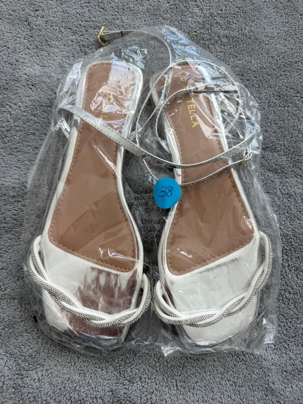 White Strappy Sandals Rhinestone Detail